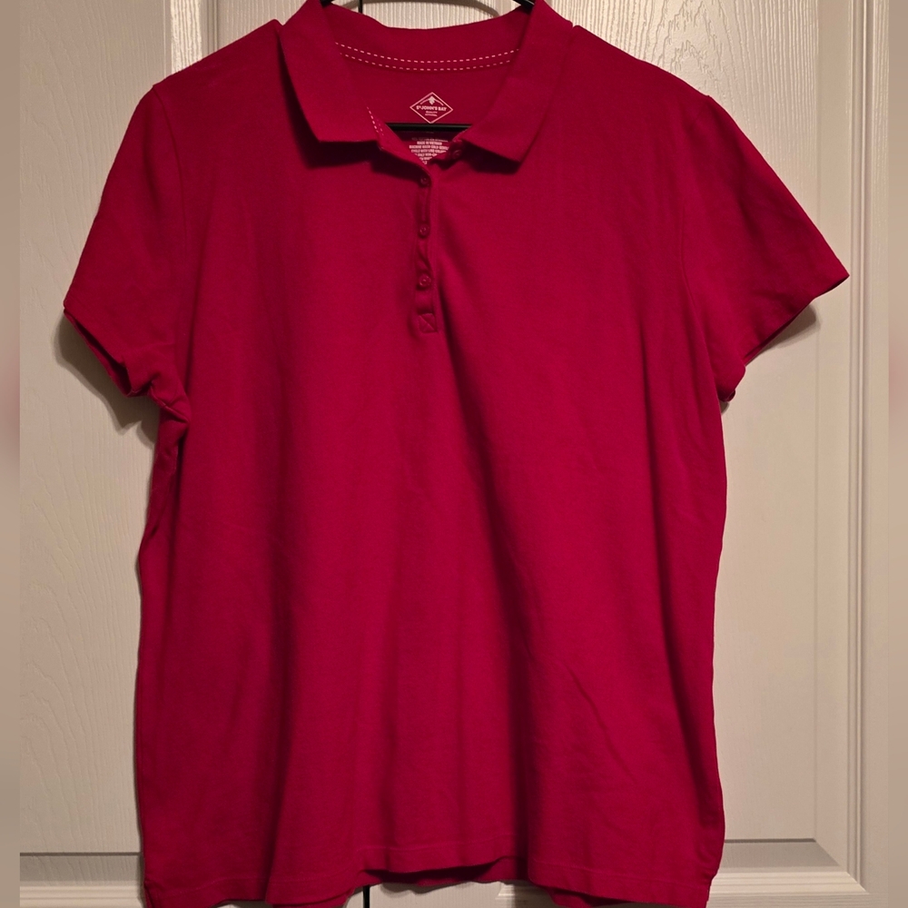 St. John's Bay, Red, 3/4 Button Down Polo, Short Sleeve Shirt, XL